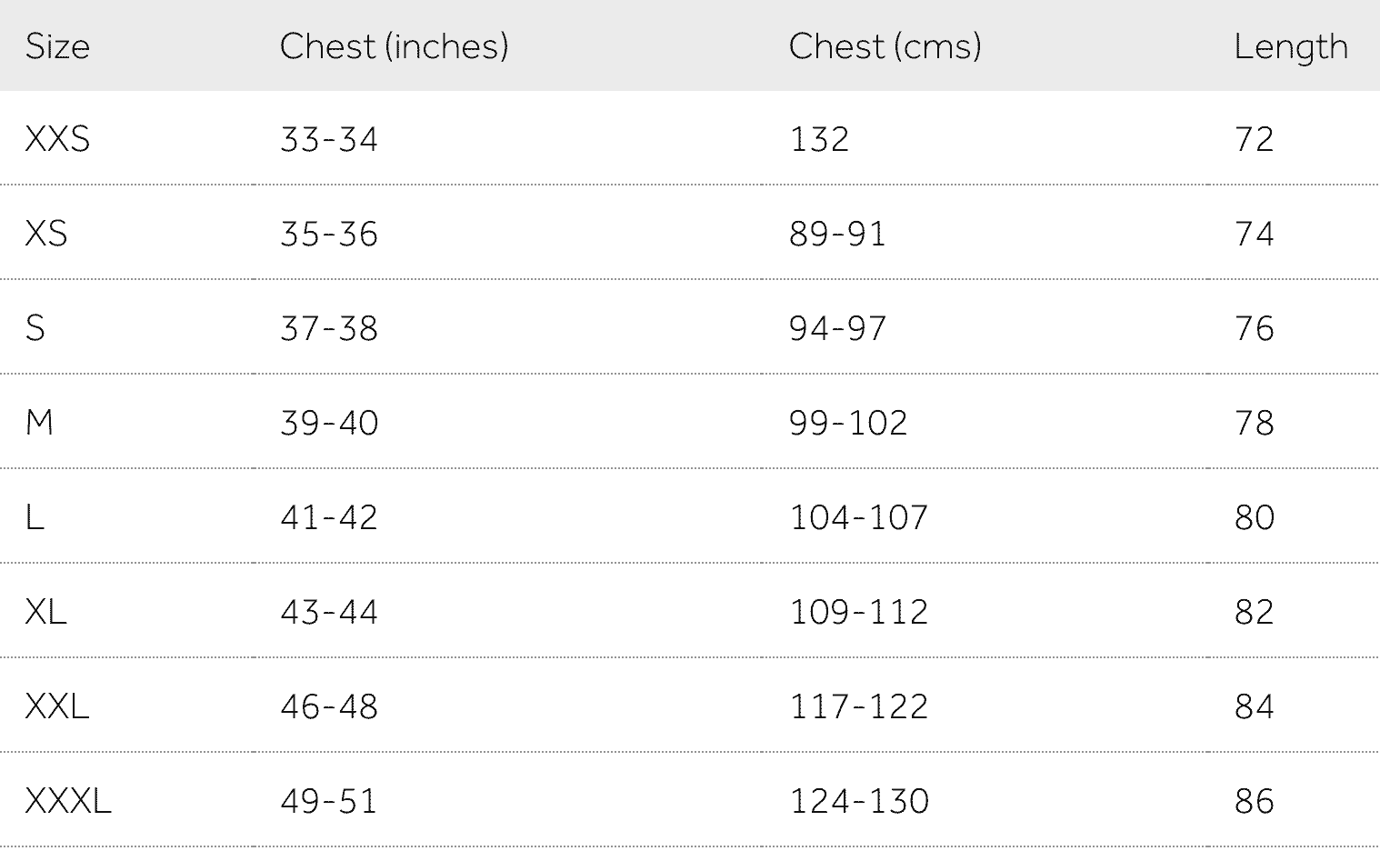 size chart